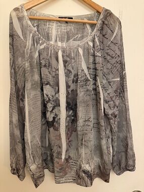 Yest Sheer Blouse Womens 12 Boho Floral Beaded Lightweight Top